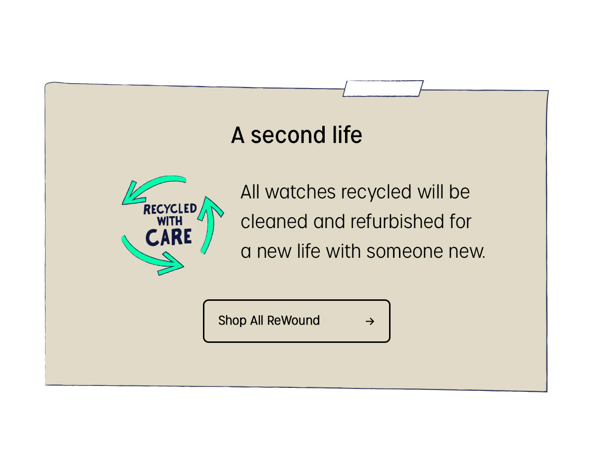 A second life | All watches recycled will be cleaned and refurbished for a new life with someone new. | Shop All ReWound