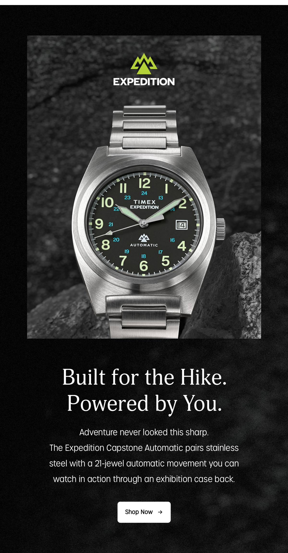 Built for the hike. Powered by you. | Expedition Capstone Automatic 39mm Stainless Steel Bracelet Watch
