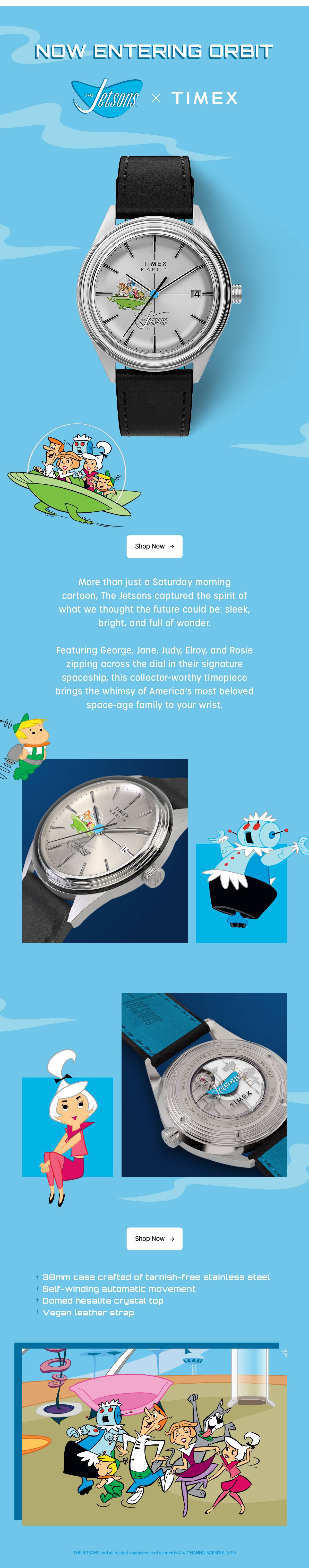 NOW ENTERING ORBIT | JETSONS X TIMEX | AVAILABLE FOR PREORDER | PREORDER NOW | More than just a Saturday morning cartoon, The Jetsons captured the spirit of what we thought the future could be: sleek, bright, and full of wonder.