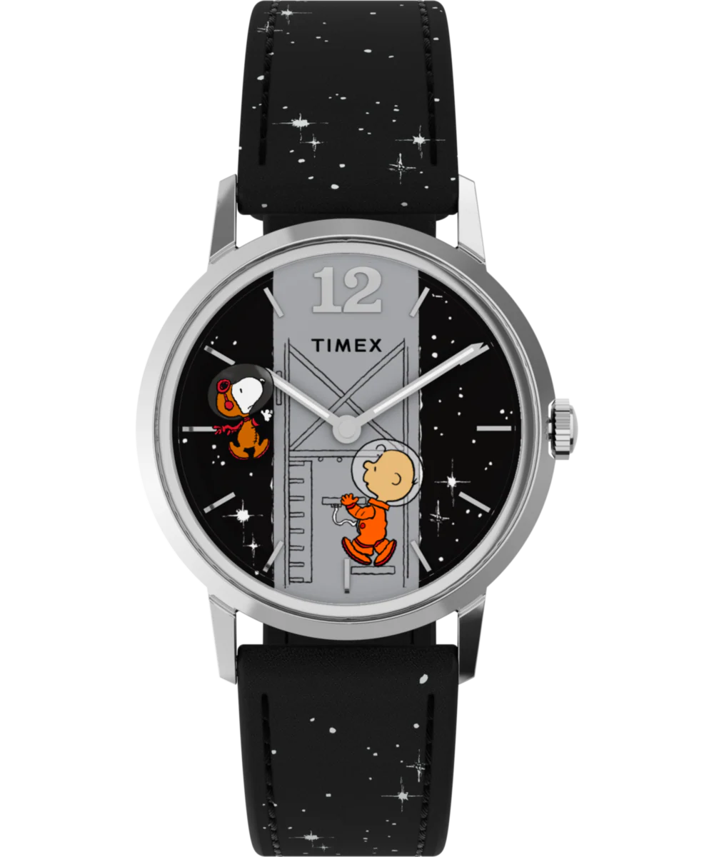 Image of Timex x Peanuts® Marlin® Hand-Wound Space 34mm Leather Strap Watch