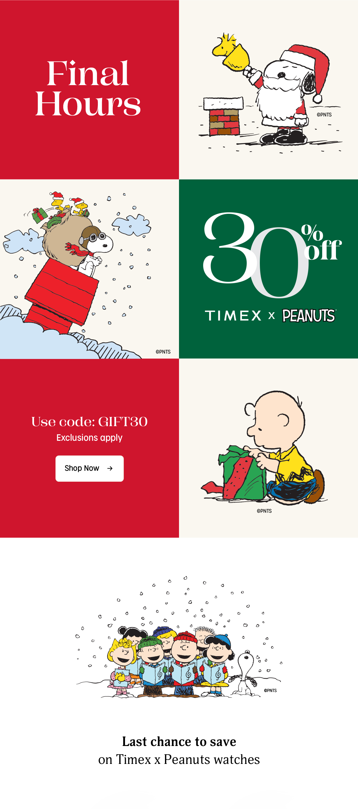 shop now (use code: GIFT30) - timex x peanuts 