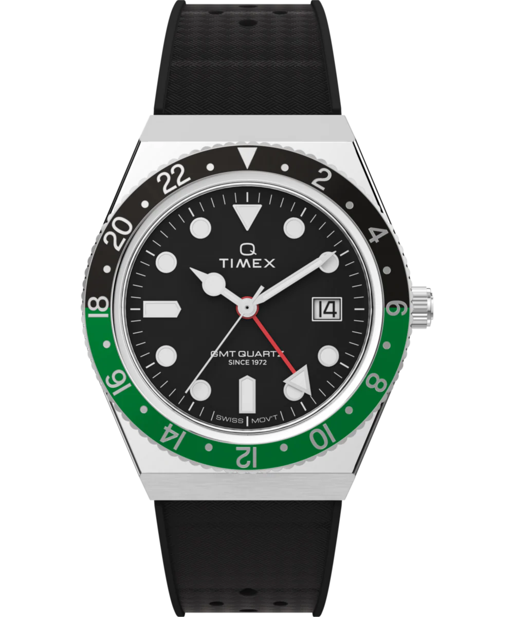 Image of Q Timex®&nbsp;GMT 38mm Synthetic Rubber Strap Watch