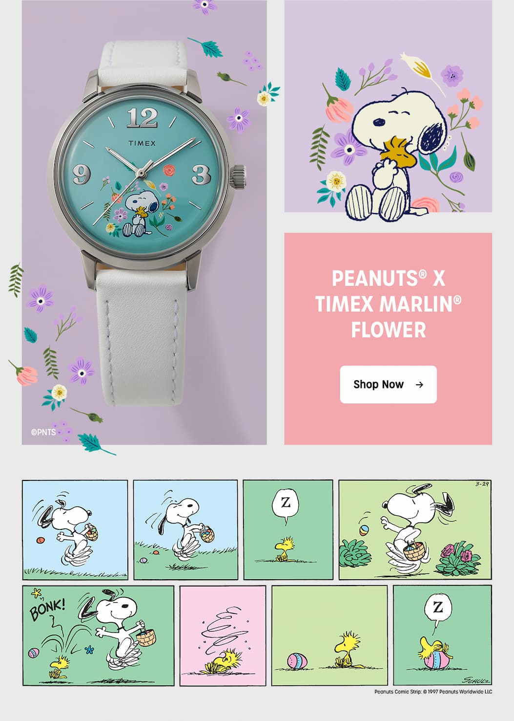Shop Now (Peanuts® x Timex Marlin® Flower Dial) - Timex