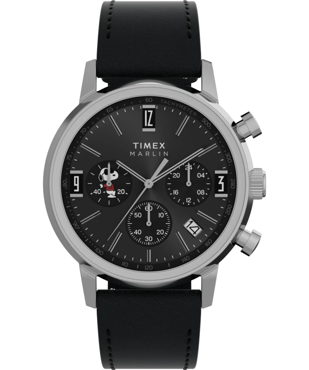 Image of Peanuts® x Timex Marlin® Chronograph Joe Cool 40mm Leather Strap Watch