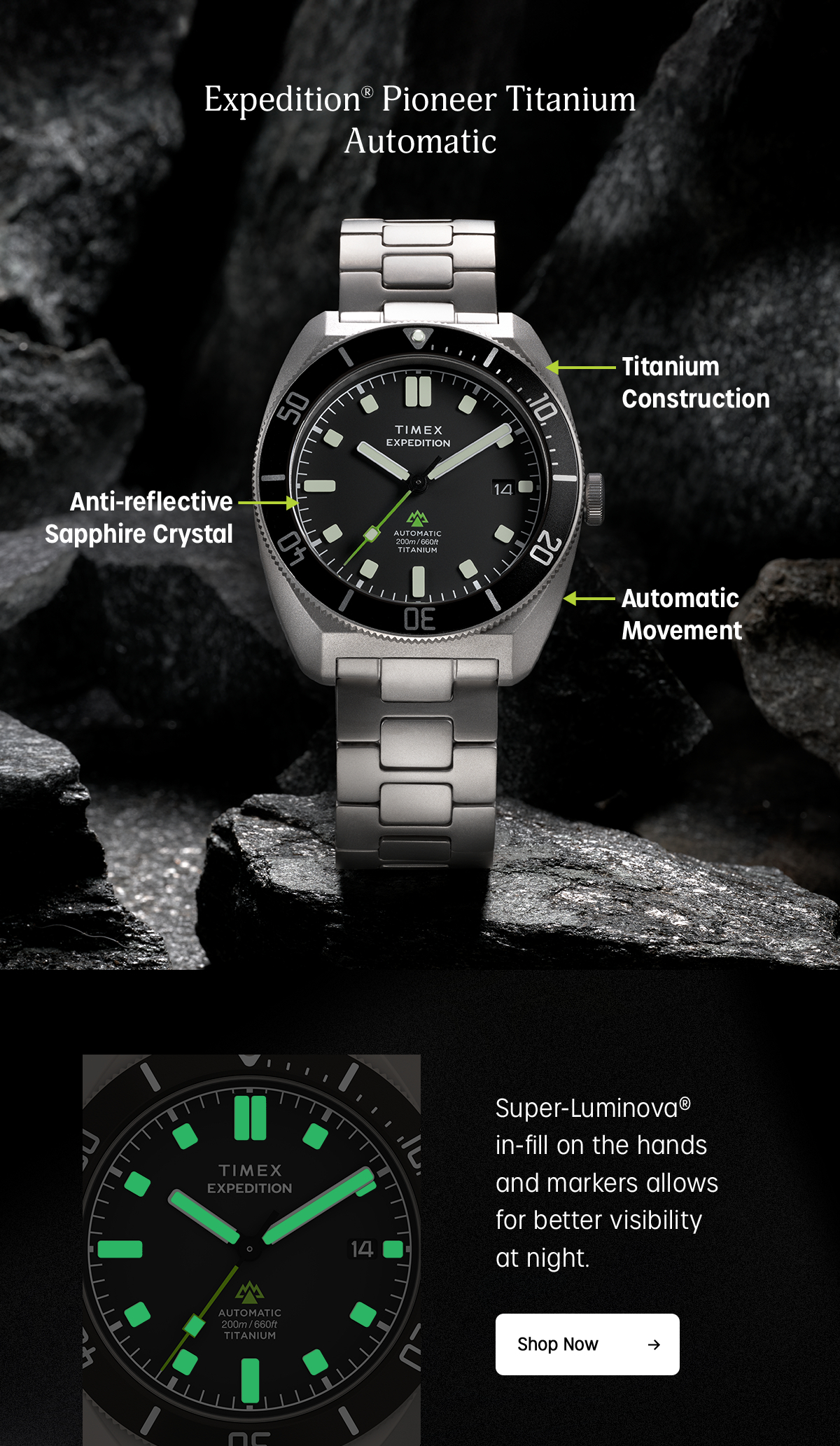 Shop Now (Expedition Pioneer Titanium Automatic) - Timex