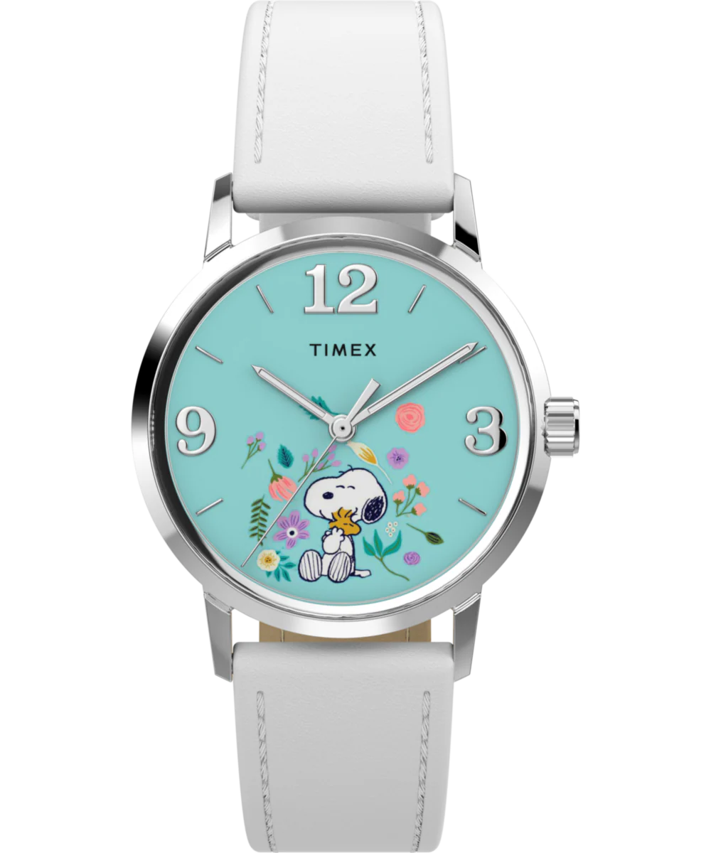 Image of Peanuts® x Timex Marlin® Flower Dial 38mm Leather Strap Watch