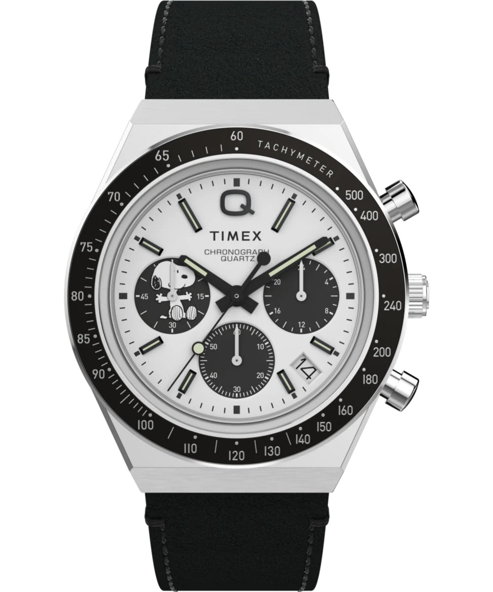 Image of Peanuts® x Q Timex® Snoopy 40mm Leather Strap Watch &nbsp;