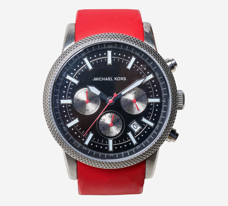 Michael Kors Rewound Silver and Red Colored Quartz Analog Watch 45mm