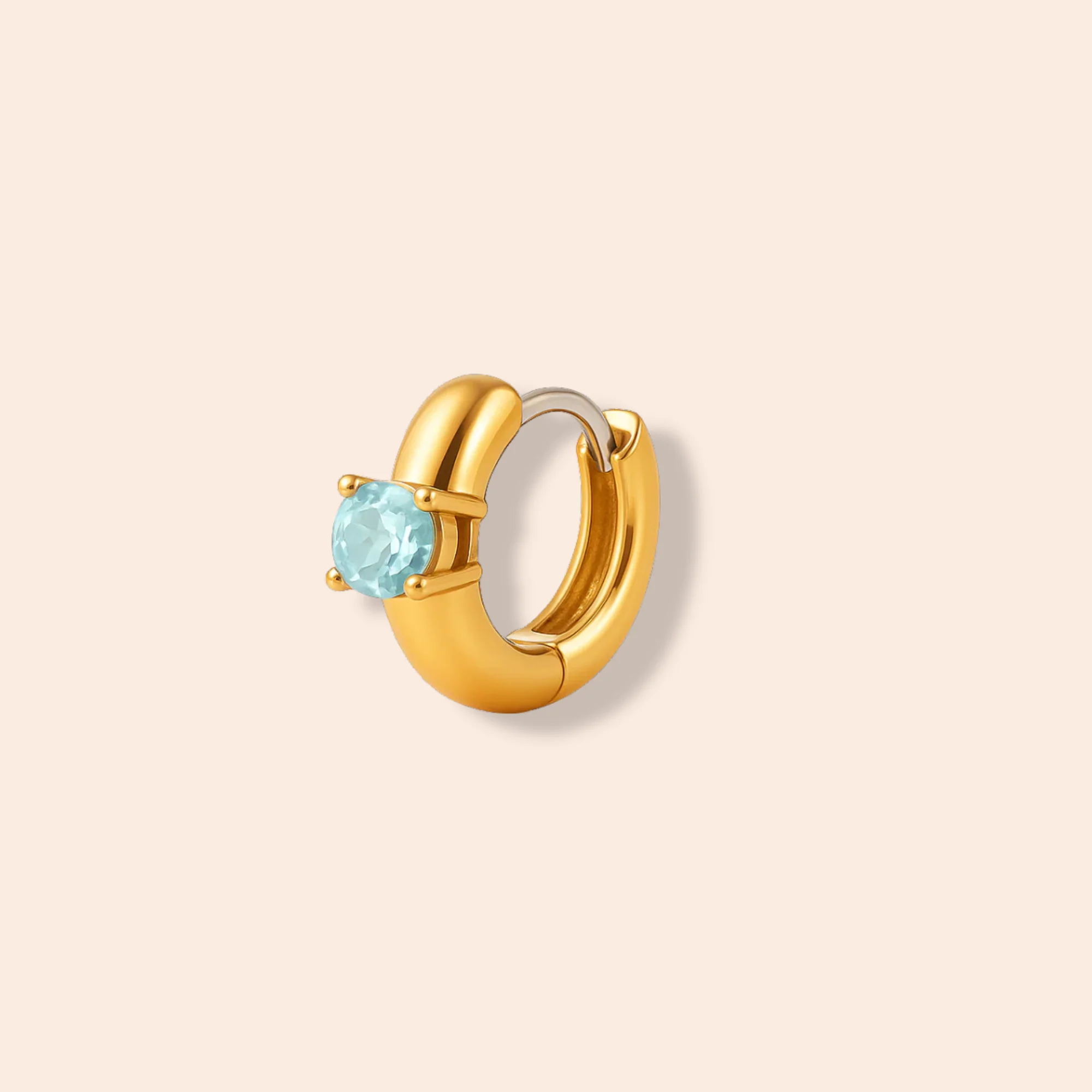 Image of Single Gemstone Huggie Hoop Earring