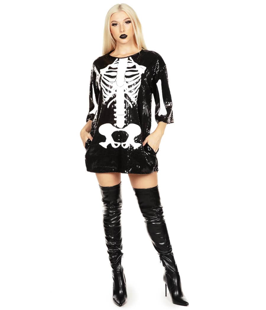 Image of Sequined Skeleton Costume Dress