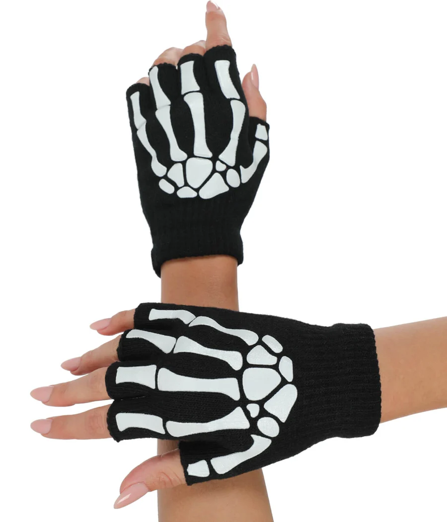 Image of Fingerless Skeleton Gloves