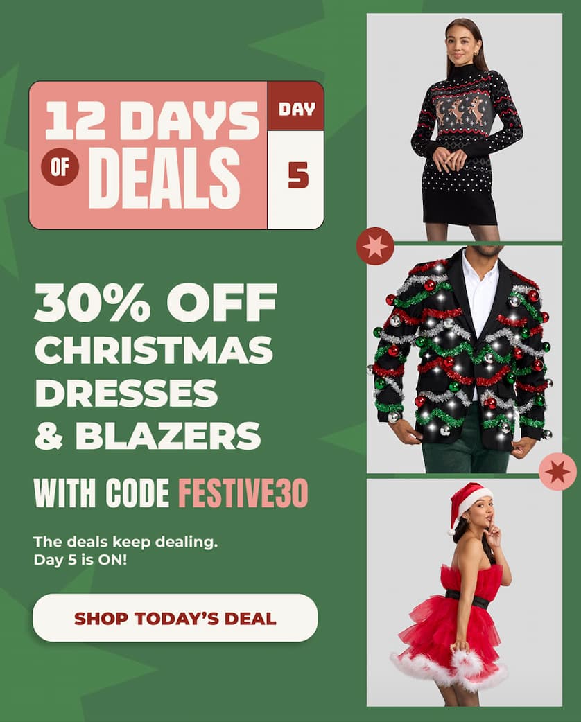 12 Days of Deals - Day 5! 30% off Dresses and Blazers. Use code: FESTIVE30