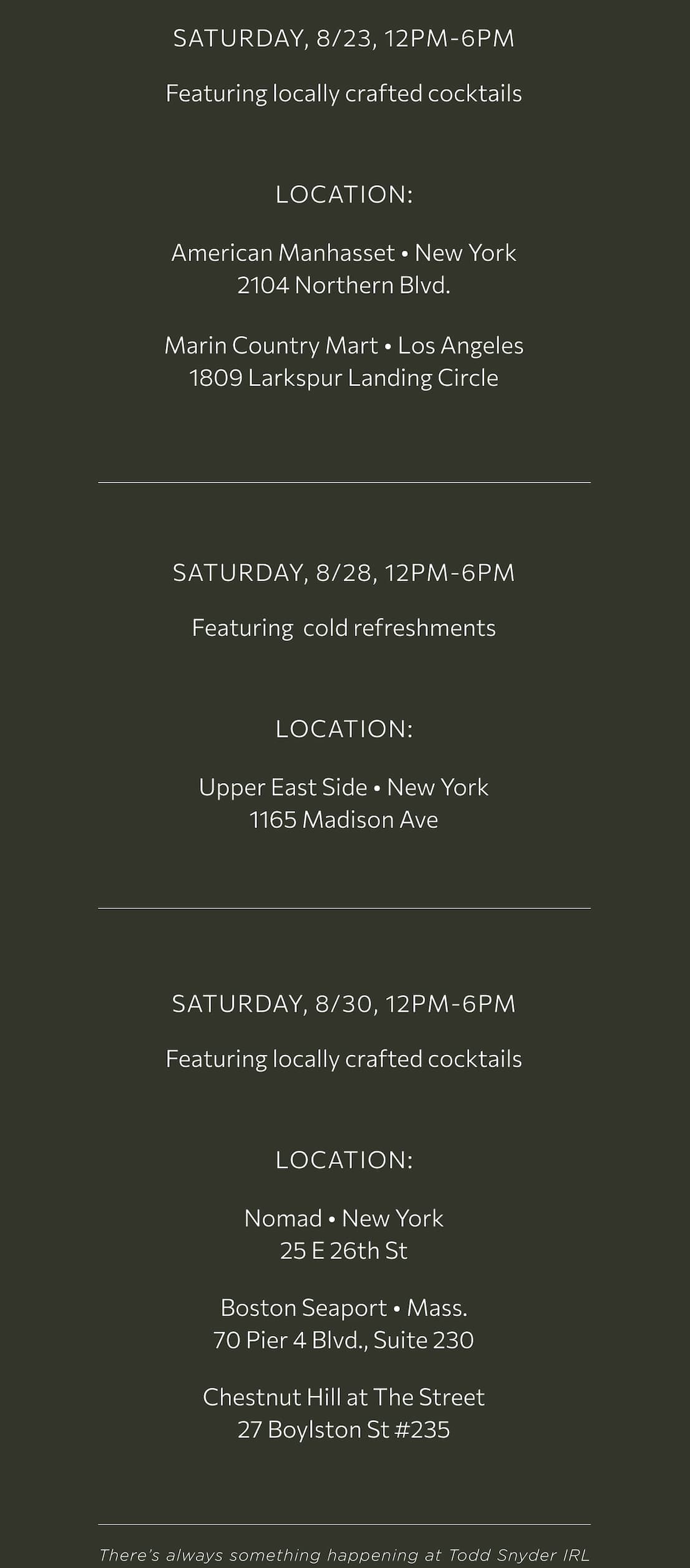 STORE EVENTS