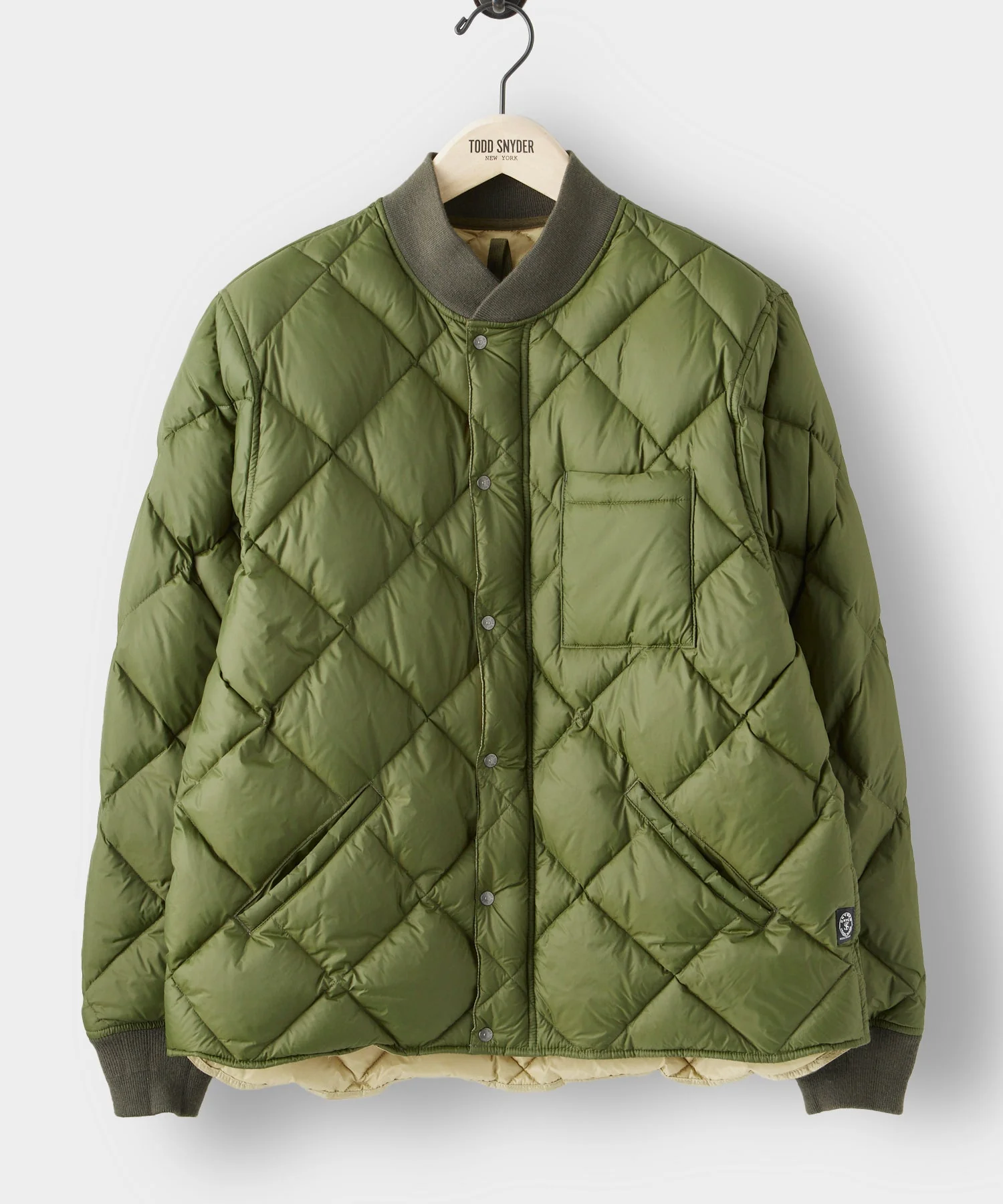 Image of Italian Quilted Down Snap Bomber in Olive