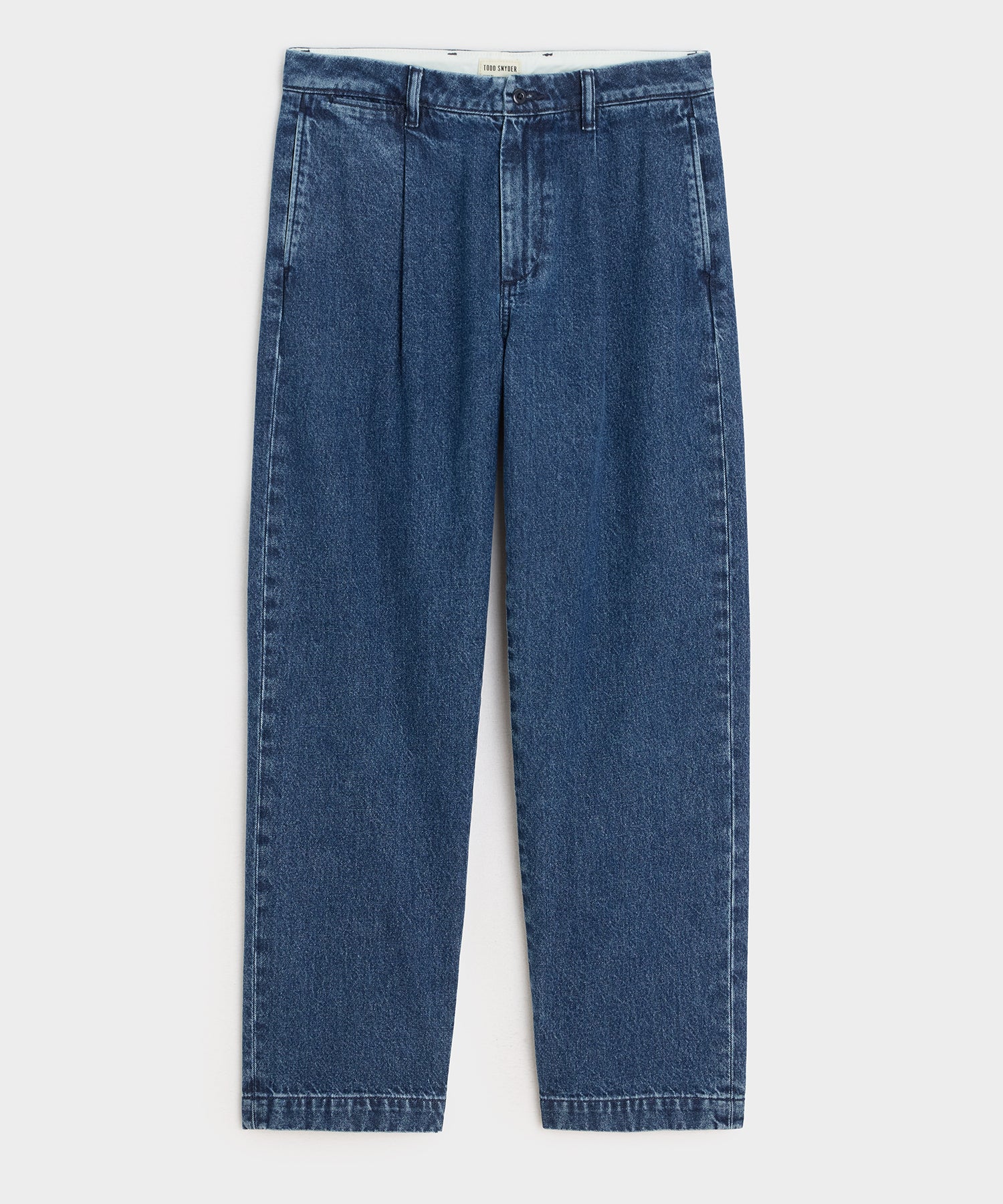 Image of Relaxed Pleated Denim Chino in Blue Stonewash