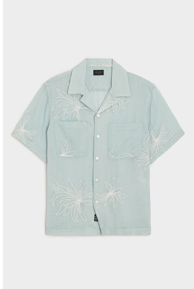 Light Blue Embroidered Capri Shirt