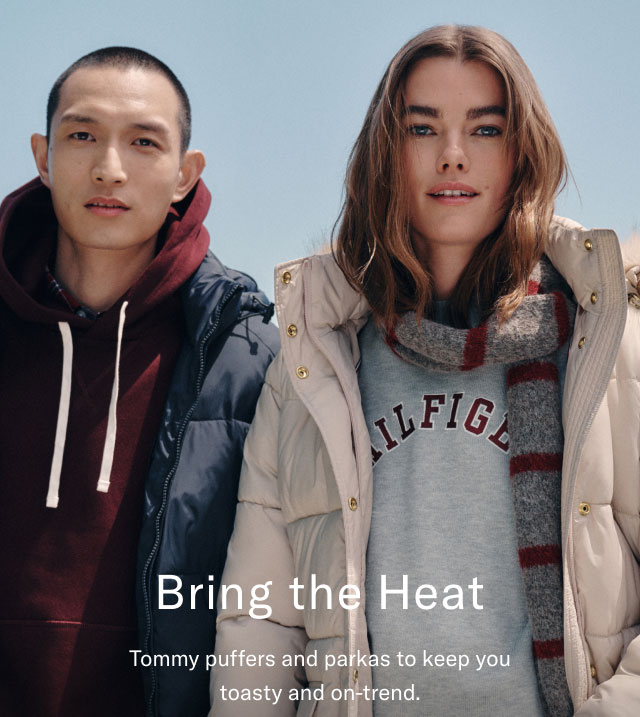 Bring the Heat Tommy puffers and parkas to keep you toasty and on-trend.                                                