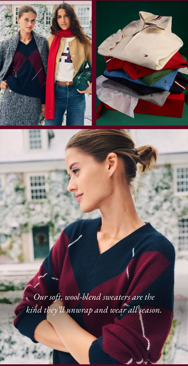 Our soft, wool-blend sweaters are the kind they'll unwrap and wear all sea season. 
