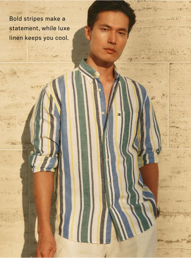 Bold stripes make a statement, while luxe linen keeps you cool. 