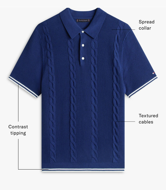 Contrast tipping Spread collar Textured cables