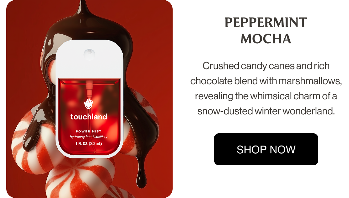 PEPPERMINT MOCHA Crushed candy canes and rich chocolate blend with marshmallows, revealing the whimsical charm of a snow-dusted winter wonderland. Shop Now