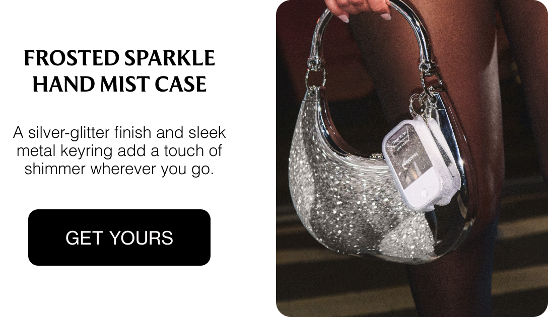 Frosted Sparkle Case A silver-glitter finish and sleek metal keyring add a touch of shimmer wherever you go.