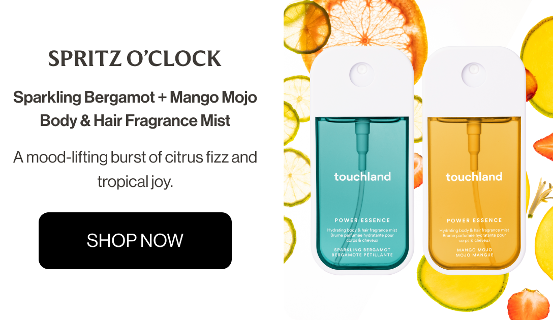 Spritz O’Clock | Sparkling Bergamot + Mango Mojo Body & Hair Fragrance Mist A mood-lifting burst of citrus fizz and tropical joy.