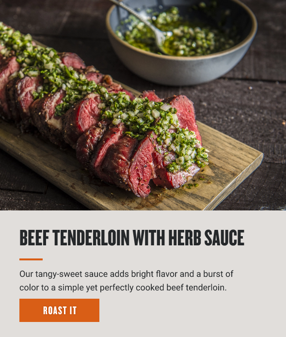 Roasted Beef Tenderloin with Fresh Herb Sauce 