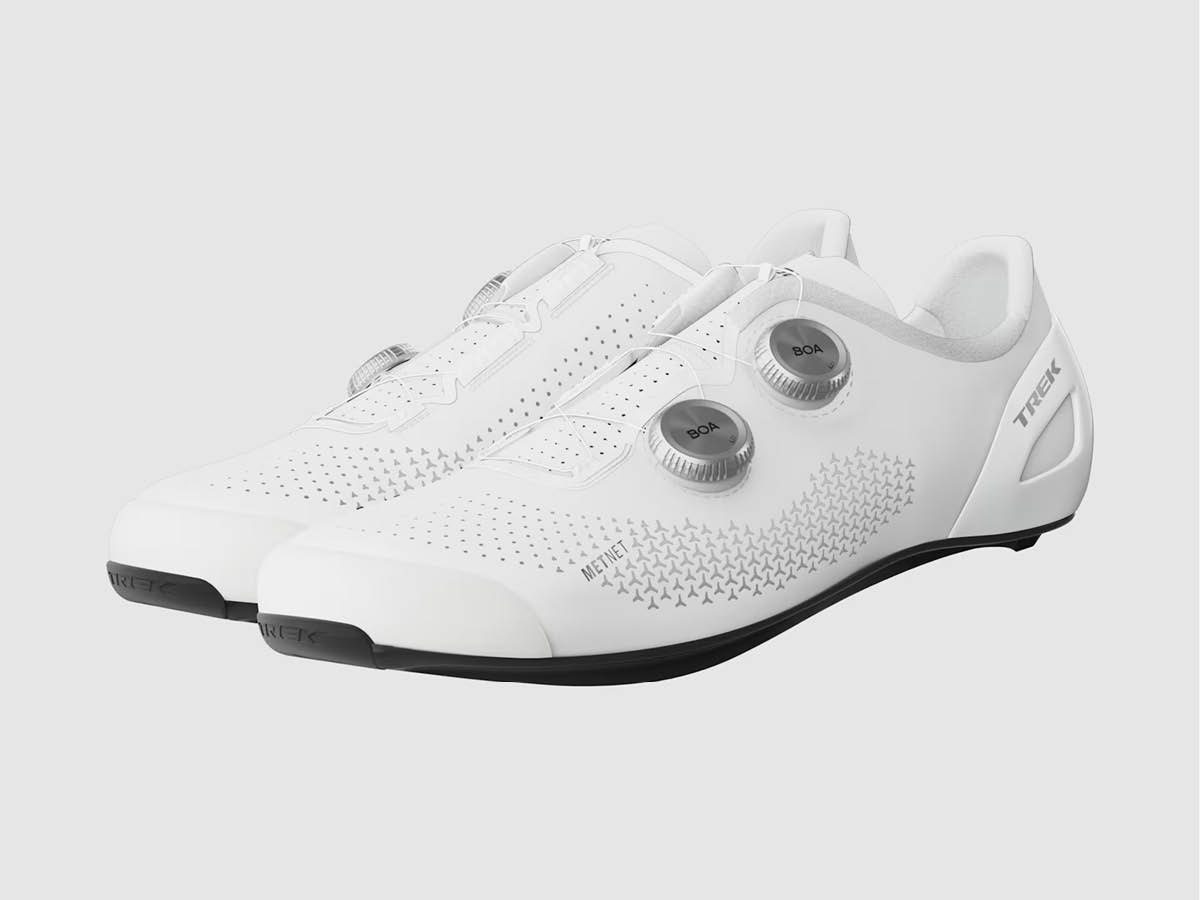 Studio shot of RSL Road Shoe in white and silver colorway
