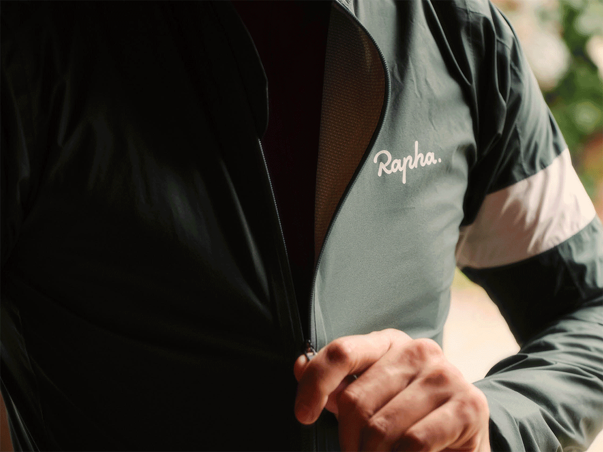 Slideshow of cyclists wearing Rapha and Fox Racing apparel