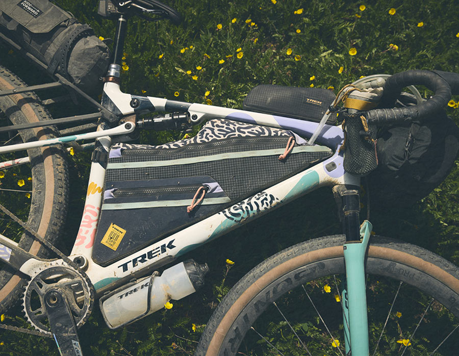 Trek's all-new CheckOUT SL laid down in grass with small yellow flowers
