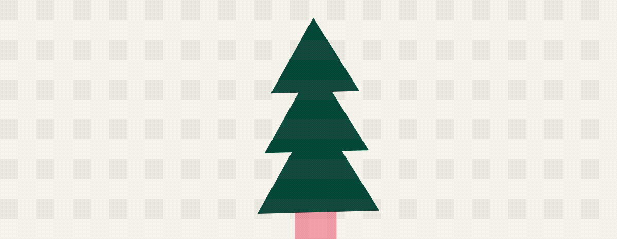 Slideshow of holiday illustrations such as a red holiday hat, white snowflake, green fir tree, and a round red and white striped peppermint