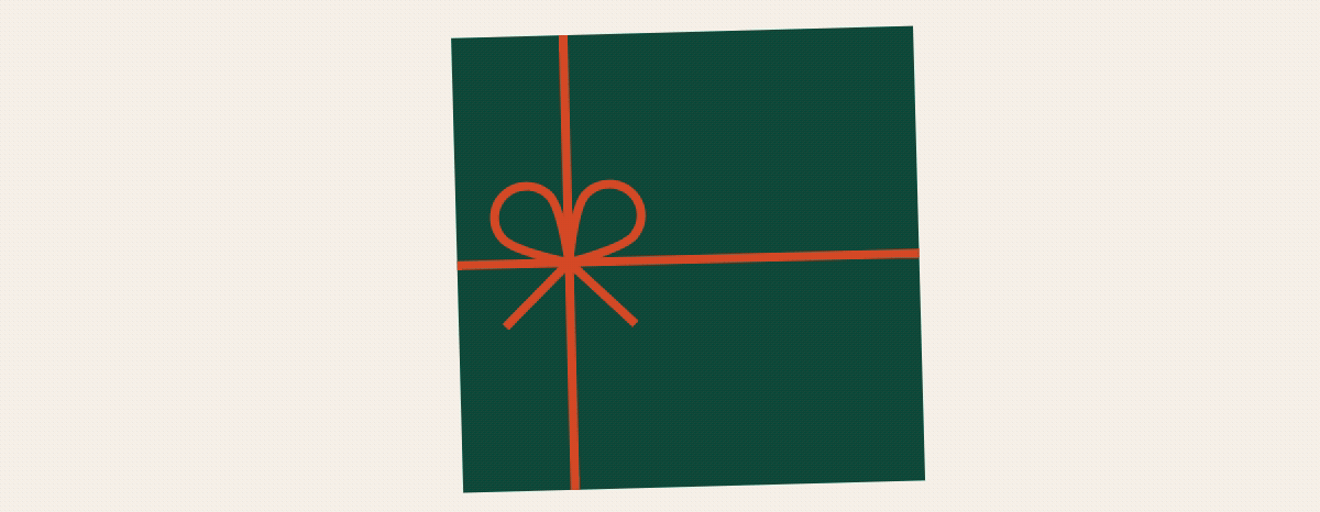 Slideshow of holiday illustrations such as a red holiday hat, white snowflake, green fir tree, and a round red and white striped peppermint