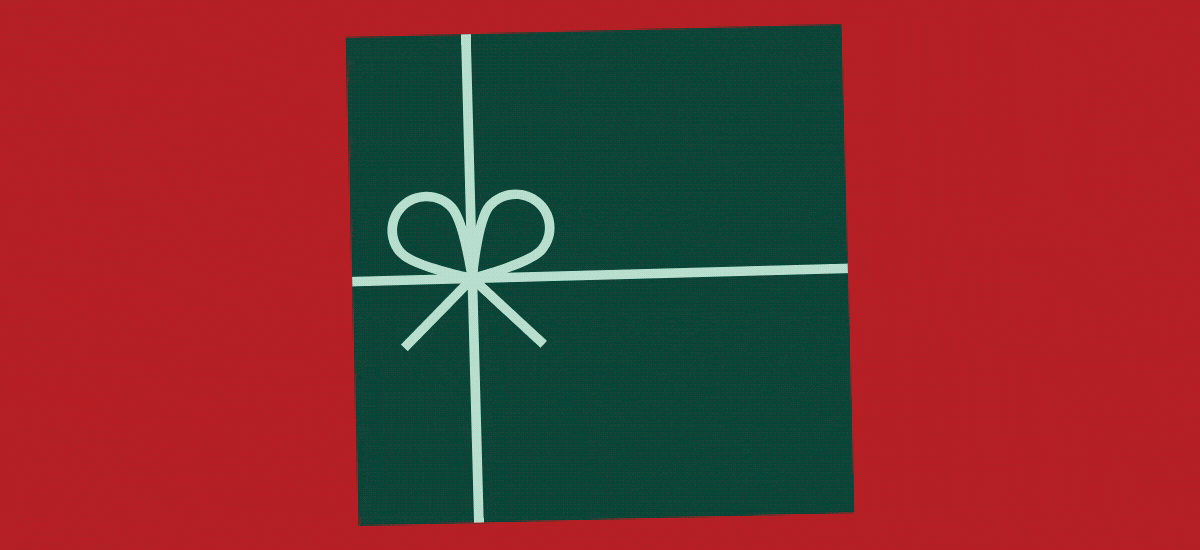 Slideshow of holiday illustrations such as a red holiday hat, white snowflake, green fir tree, and a round red and white striped peppermint