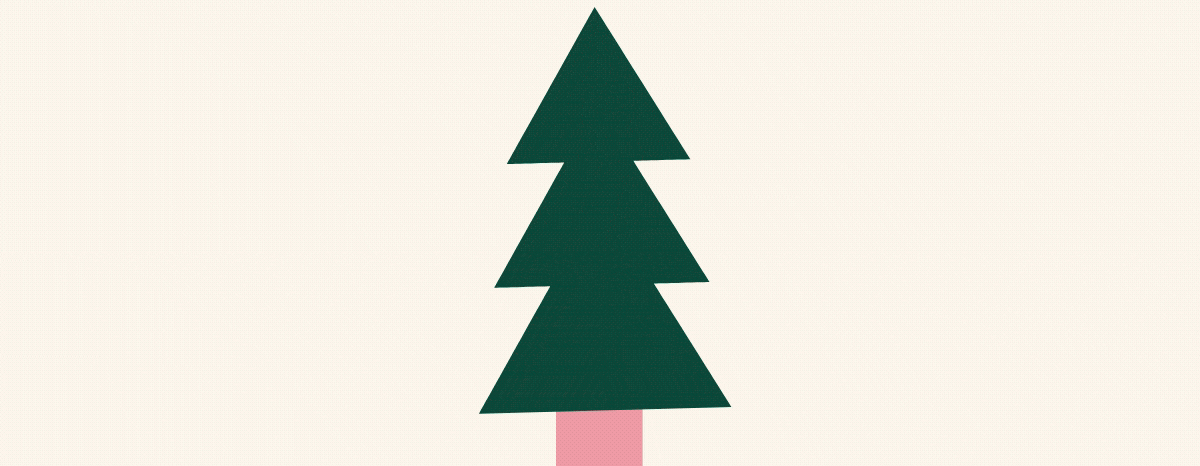 Slideshow of holiday illustrations such as a red holiday hat, white snowflake, green fir tree, and a round red and white striped peppermint