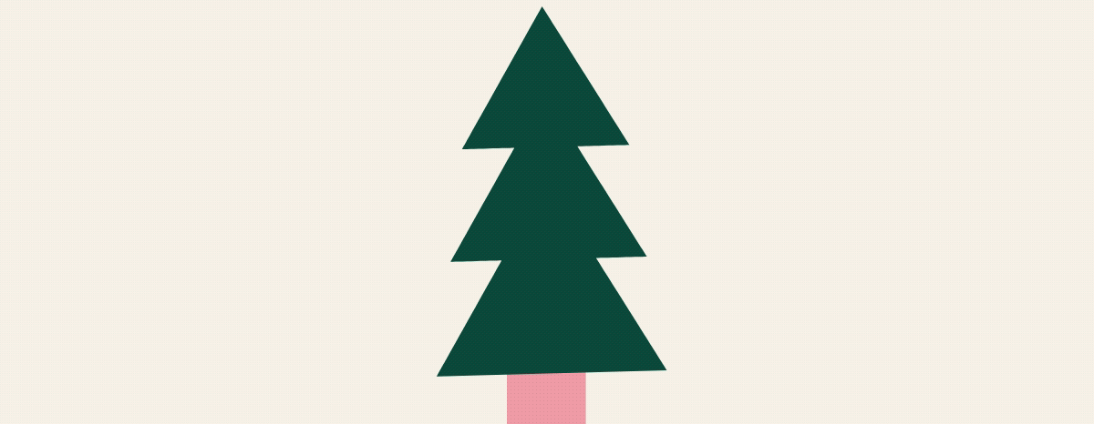 Slideshow of holiday illustrations such as a red holiday hat, white snowflake, green fir tree, and a round red and white striped peppermint