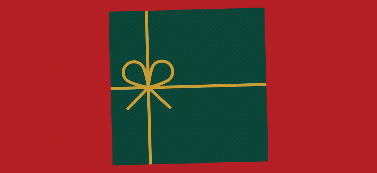Slideshow of holiday illustrations such as a red holiday hat, white snowflake, green fir tree, and a round red and white striped peppermint