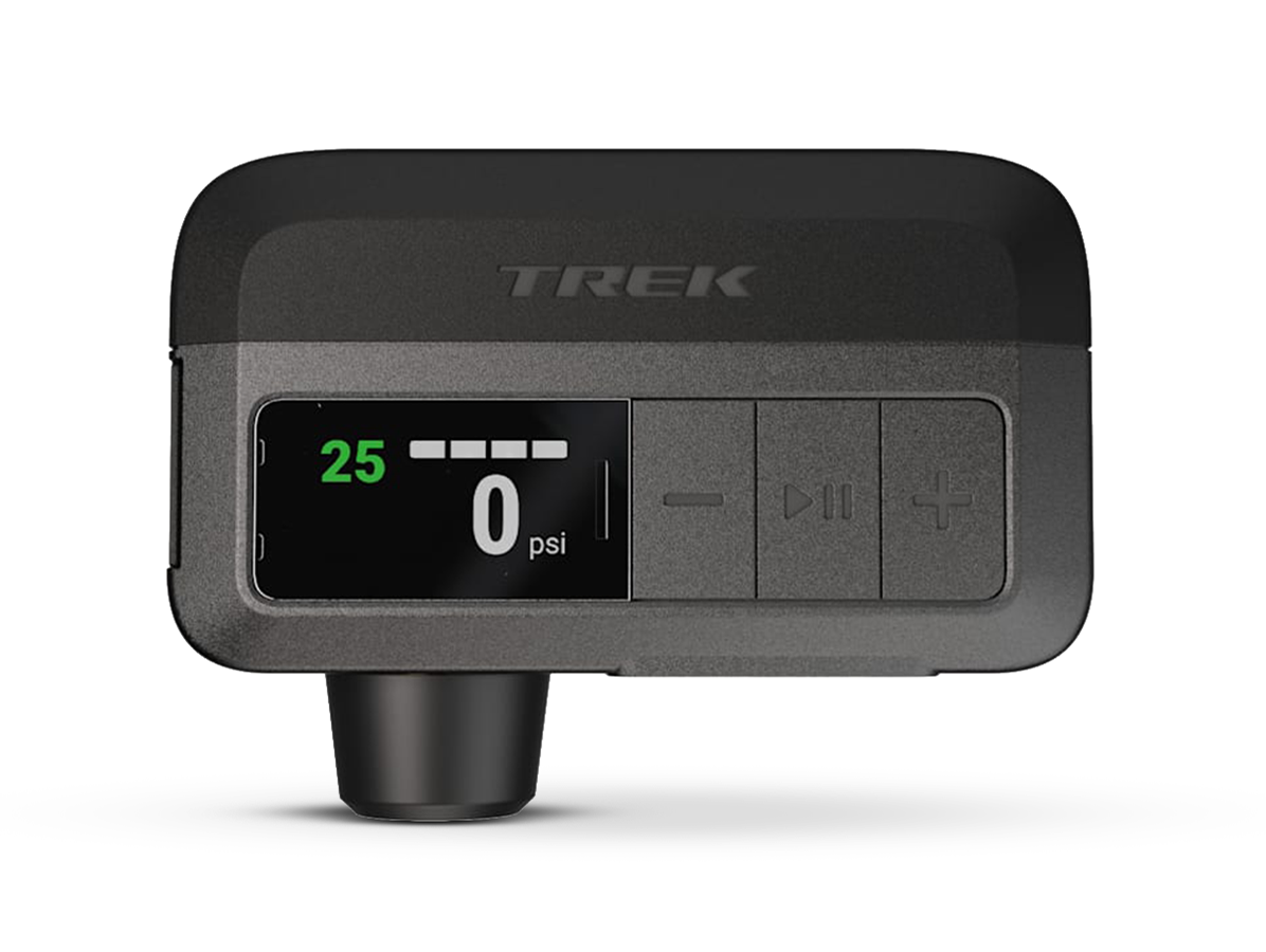 Trek Air Rush electric mini pump with digital display on white background