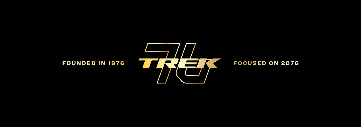 Trek logo with the words, 'Founded in 1976' and 'Focused on 2076'