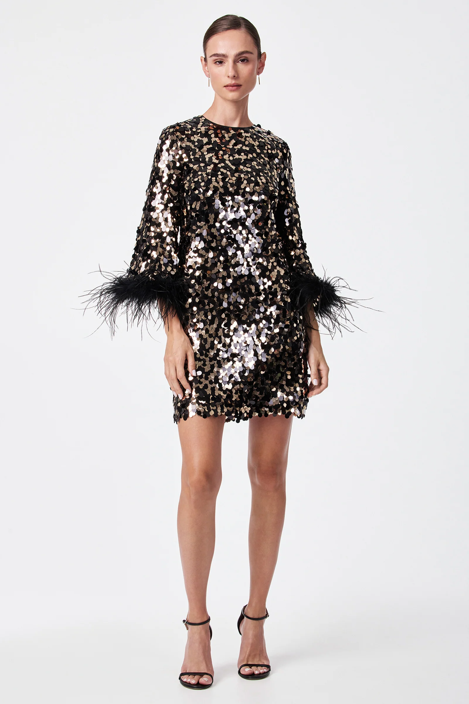 Image of Juliet Feather-Cuff Sequin Mini Dress