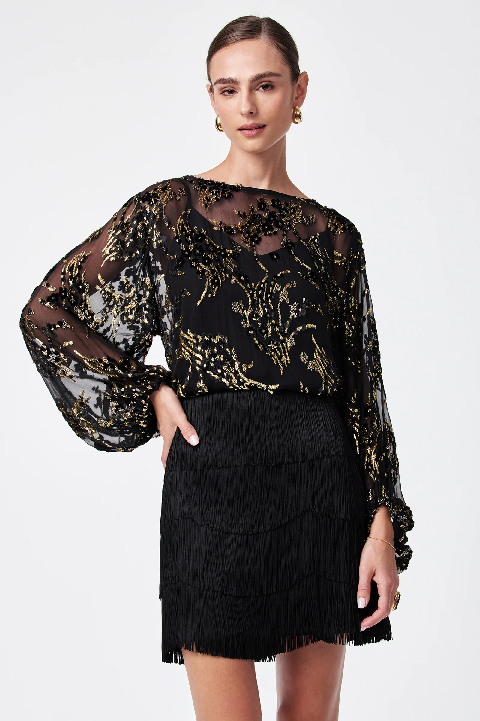 Image of Ursa Metallic Burnout Balloon Sleeve Top