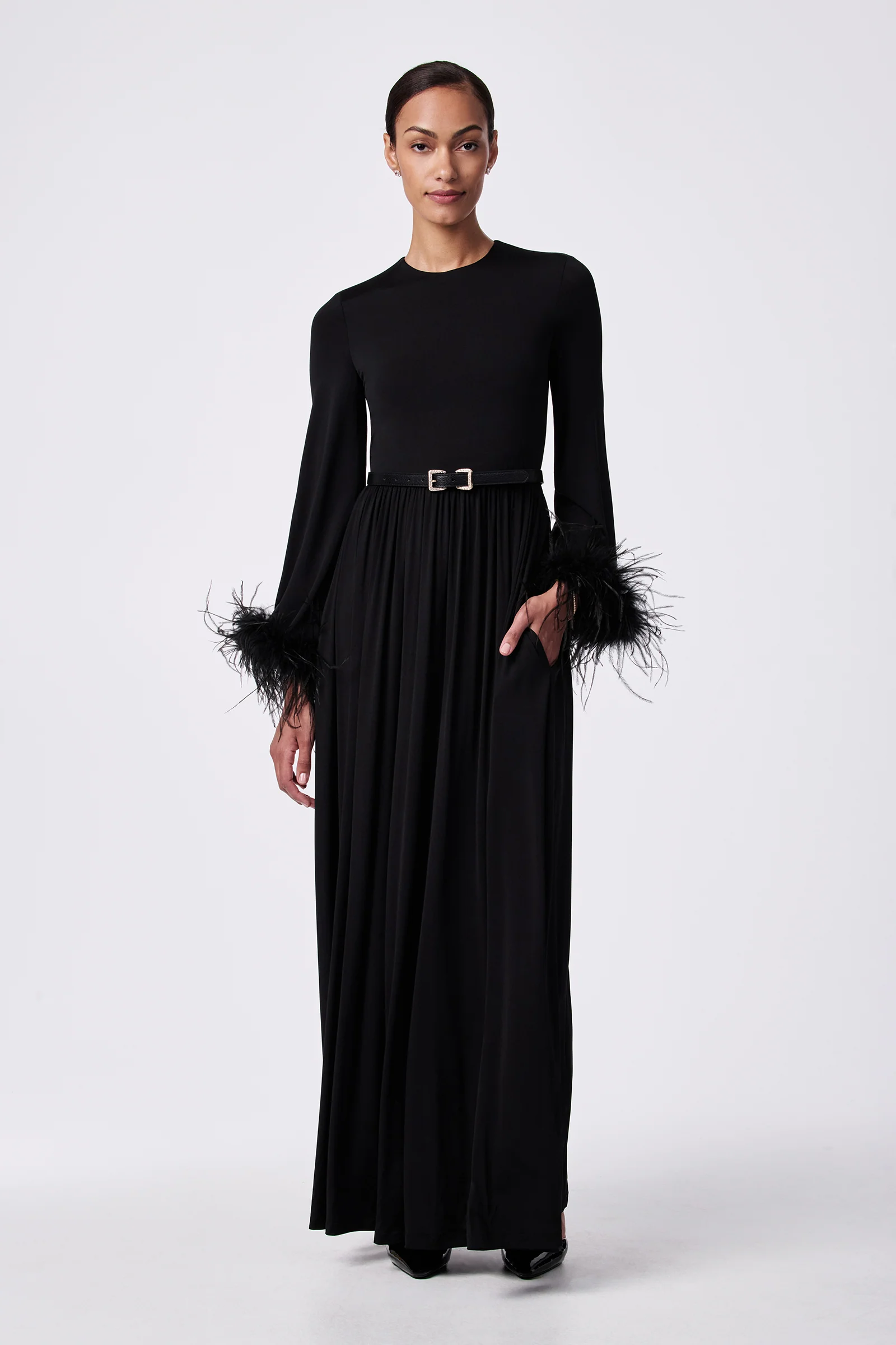 Image of Orla Feather-Cuff Maxi Dress