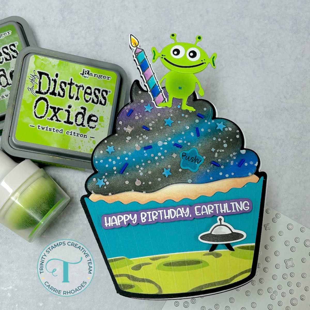 Cupcake Card with a Candle Light with an outer space theme! That is the card @carrierhoades made during today's LIVE video on our YouTube Channel. Hea...