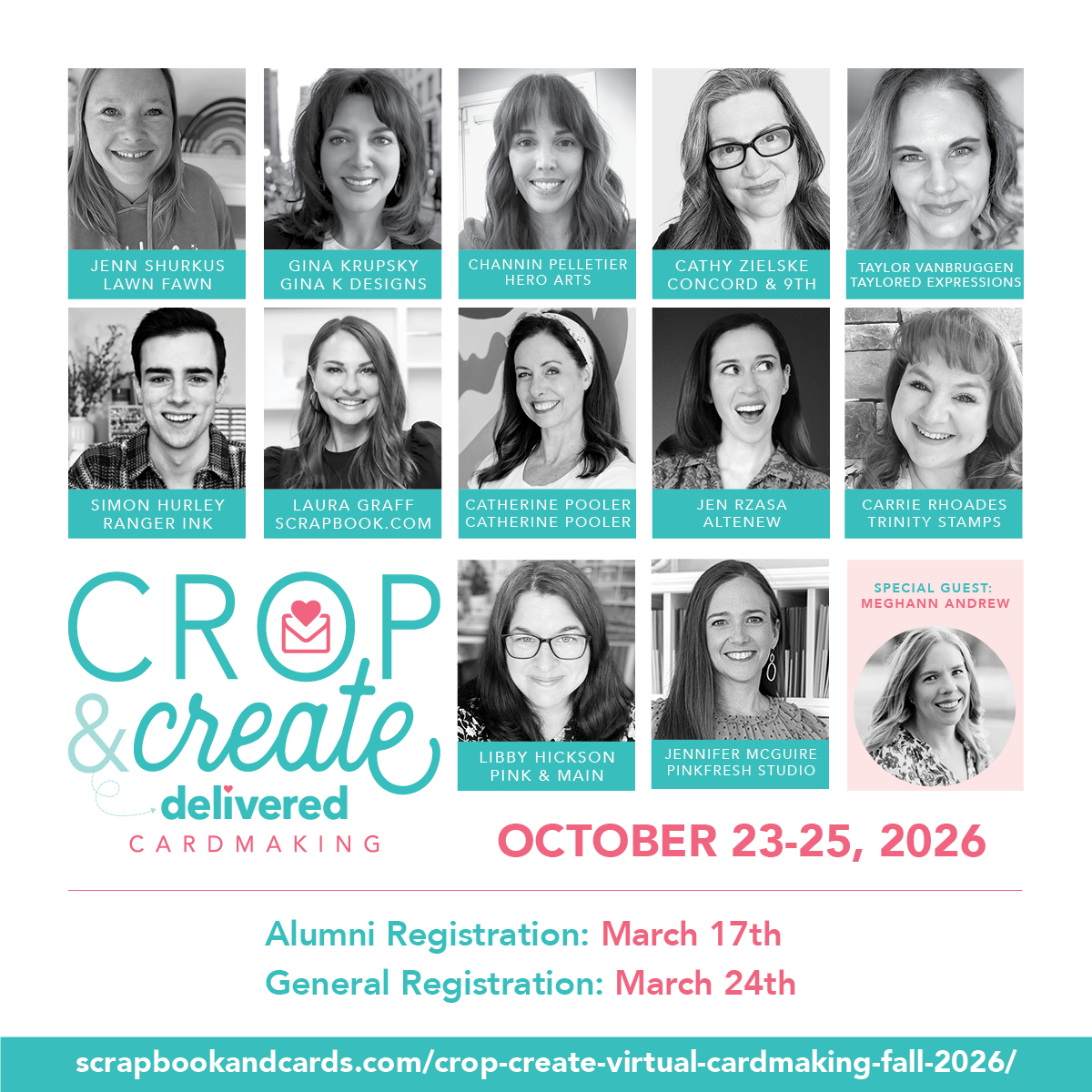 Instructor lineup and promo graphic for SCT Crop & Create Delivered