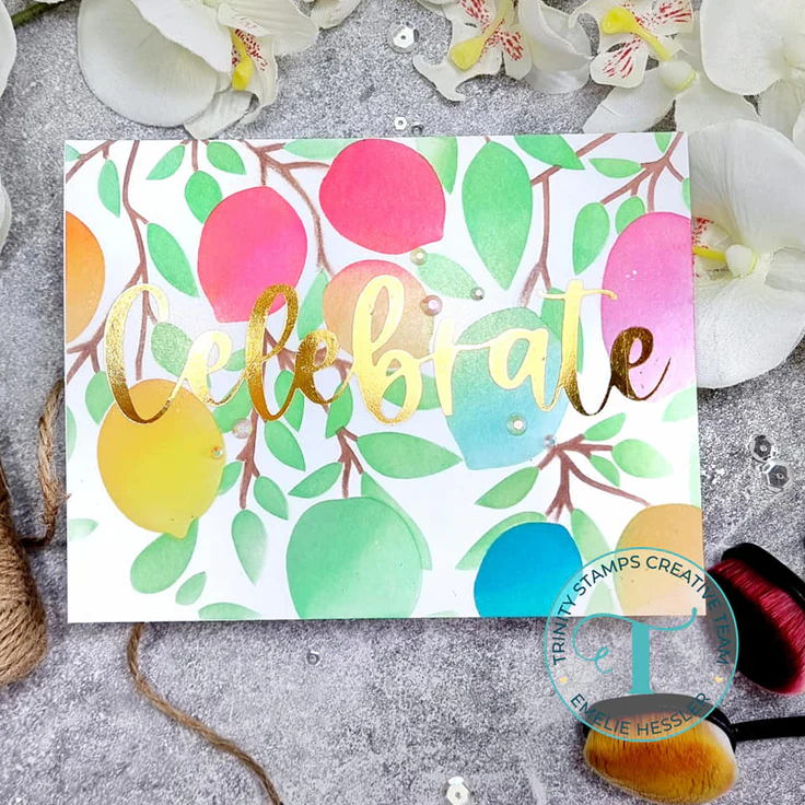 Rainbow colored lemon tree branch with "Celebrate"