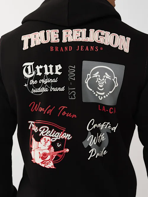 SHOP MULTI-LOGO APPLIQUÉ ZIP HOODIE
