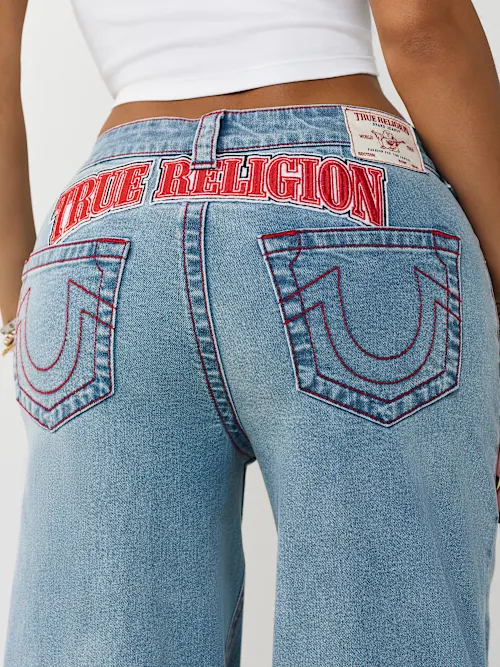 SHOP BOBBI MID RISE SPORTY EMBROIDERED PATCH BAGGY JEAN