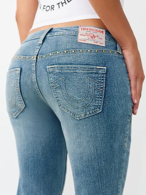 SHOP BECCA MID RISE STUDDED BOOTCUT JEAN
