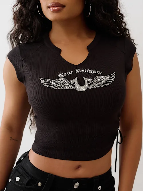SHOP CRYSTAL V NOTCH SIDE RUCH TOP