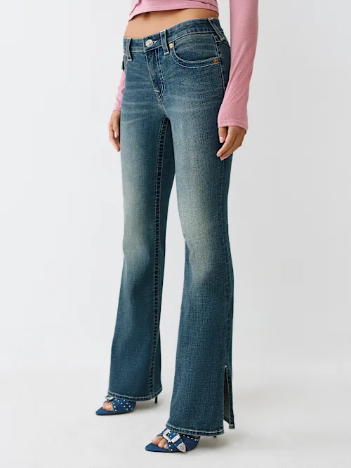 SHOP BECCA MID RISE SIDE SLIT HEM BOOTCUT JEAN